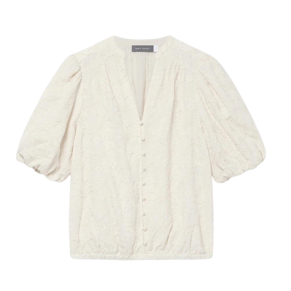 Mint Velvet Cream Cotton Textured Floral Top